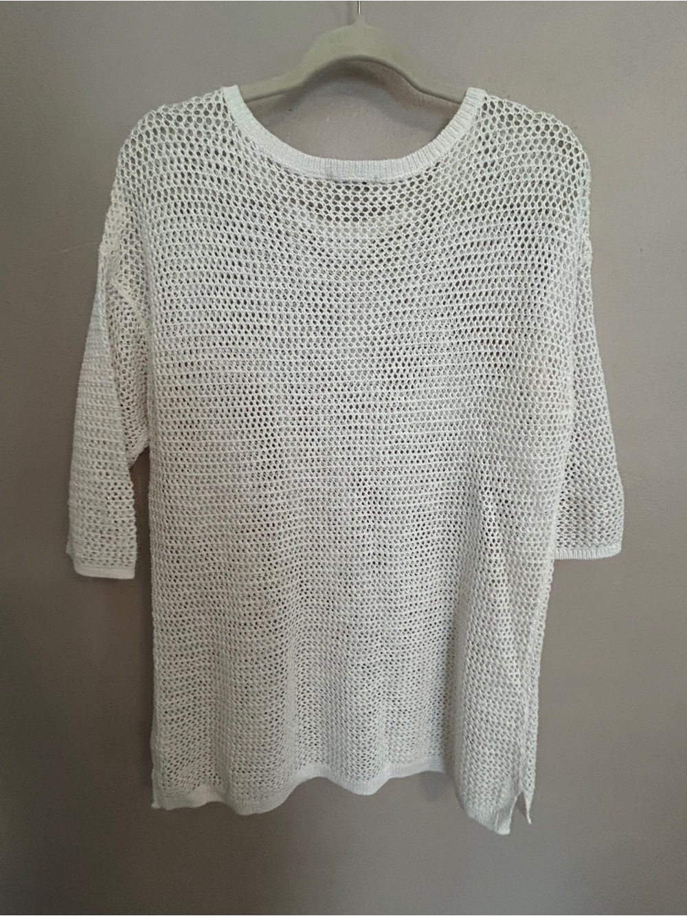 J. Jill White Open Weave crochet Crewneck Sweater - Picture 2 of 3